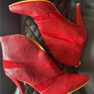 Red Textured Ankle Booties